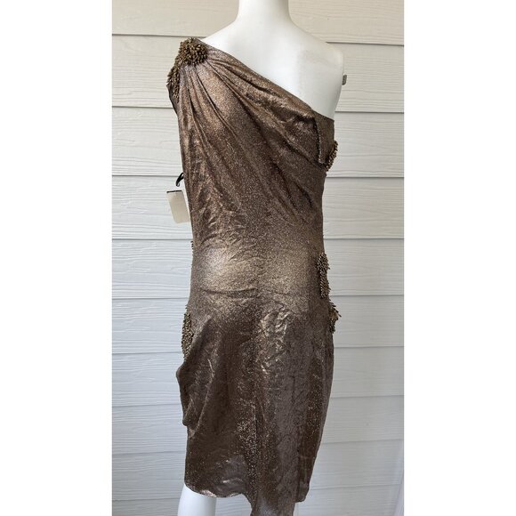 Vera Wang Collection Bronze Shimmer Beaded Silk Dress Sz 4 Runway Sample $1895 - Picture 9 of 16